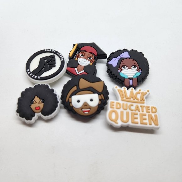 Shoe Charms BLM Mortar Board Graduation Black Educated Queen 6 piece set #4 - Picture 1 of 8